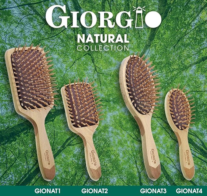 Giorgio Eco Friendly Wooden Bristle Hairbrush - Bundle Detangling Brush and Hair Growth Brush for Thick or Long Hair - Paddle Hair Brush Made with Anti Static Beechwood, Silicone Massage Cushion