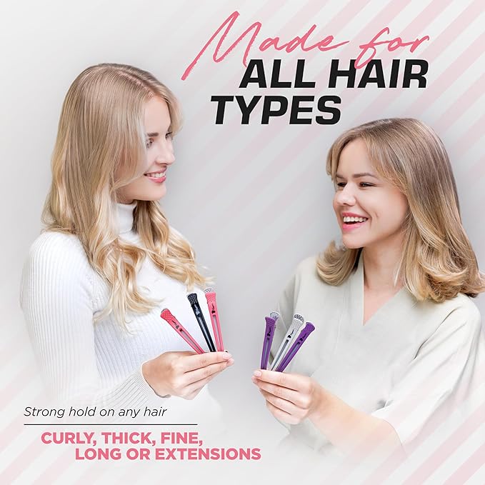 Fagaci Firm Grip Hair Clips with Silicone Band - Duckbill Sectioning and Styling Clips, Durable Alligator Clips for Women's Hair, Long Duck Billed Salon Clips