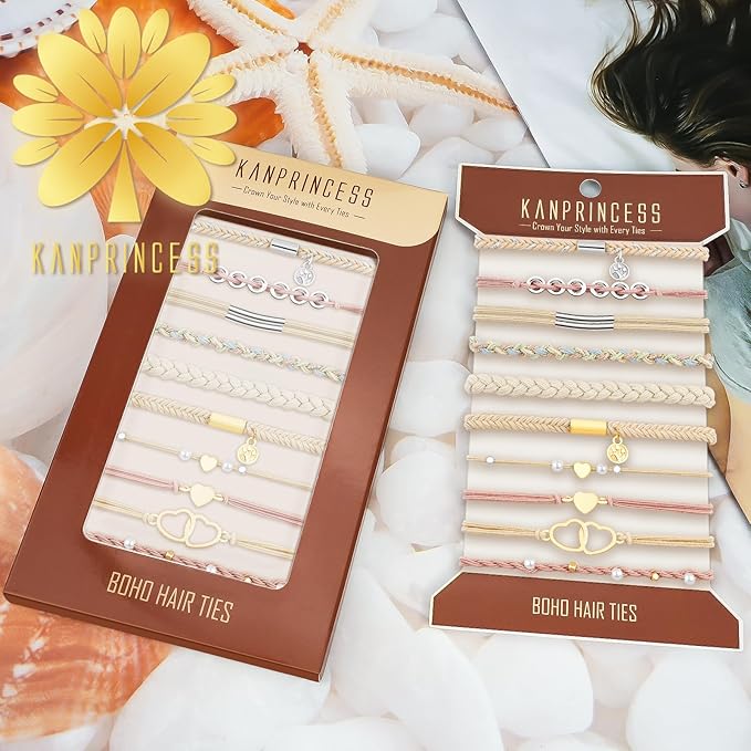 Hair Tie Bracelet, 10 Pcs Boho Hair Ties For Girls and Women, Elastic Hair Ties, Hair Bands For Ponytails, Ponytail Holder For Daily Life, Sport, Cooking, Working (Set 13)
