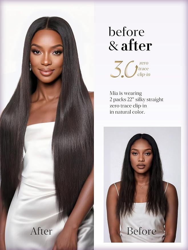 LUVME 0.59mm Zero Trace Invisible Clip in Hair Extensions, Silky Straight 2 Pack 7 Pcs 100g 18 Inch, 100% Real Human Hair Clip Ins, Invisible Multi Piece Design with Fullness for Daily Wear