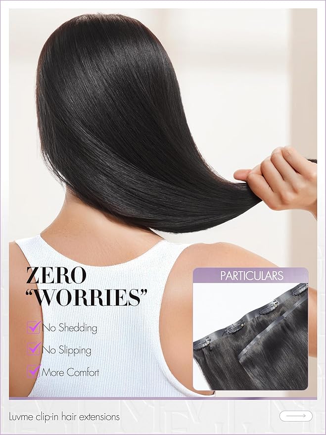 LUVME Straight Seamless 70g 4Pcs Clip in Hair Extensions Full Max with 16inch Remy Human Hair Clip ins, Natural Black 100% Real Soft Hair