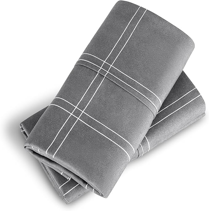 Bare Home Microfiber Pillow Cases - Standard/Queen Size Set of 2 - Cooling Pillowcases - Double Brushed - Pillowcases 2 Pack - Easy Care (Standard, Modern Plaid - Grey/White)