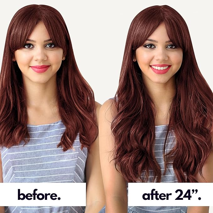 Irresistible Me Real Human Hair Extensions Clip Ins – 100% Human Hair Clip In Extensions for Length & Volume – Invisible Extension – Heat Resistant & Dyeable – Auburn, 24 Inches