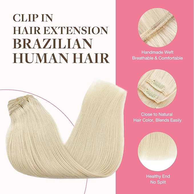 GOO GOO Clip in Hair Extensions Real Human Hair, Remy Human Hair Extensions Clip ins for Women, Natural Human Hair, 22inch 150g 9Pcs, 60A Platinum Blonde