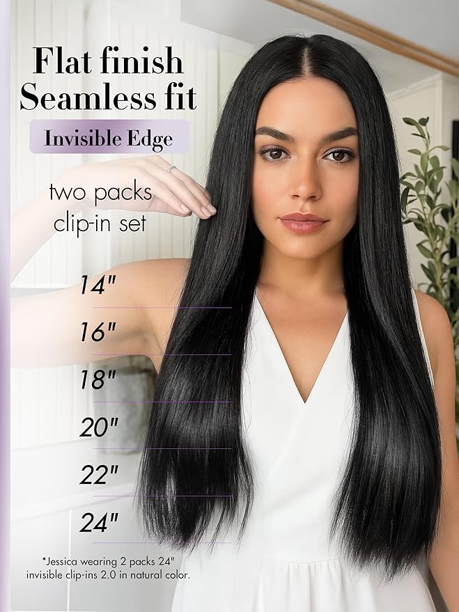 LUVME Invisible Clip in Hair Extensions Real Human Hair, 18 inch 110g 6Pcs, Natural Black Remy Human Hair Extensions Clip ins for Women, Natural Human Hair