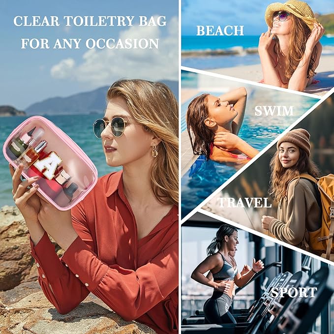 YOOLIFE Travel Toiletry Bag for Women, Pink Clear Makeup Bag Cute Make Up Bag for Women Cosmetic Bags Skin Care Makeup Bag Organizer Birthday Gifts for Women Teacher Mother Girlfriend Initial T