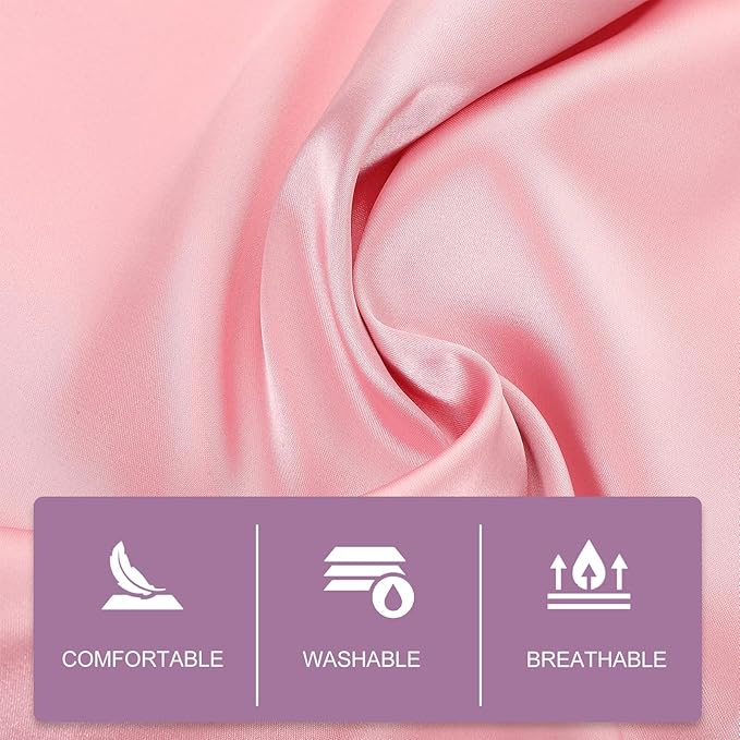 TOYANDONA 2pcs High-Density Faux Silk Pillowcase with Hidden Zipper Soft Smooth Travel and Home Pillow Cover for Hair Protection and Skin Care Lightweight Pink