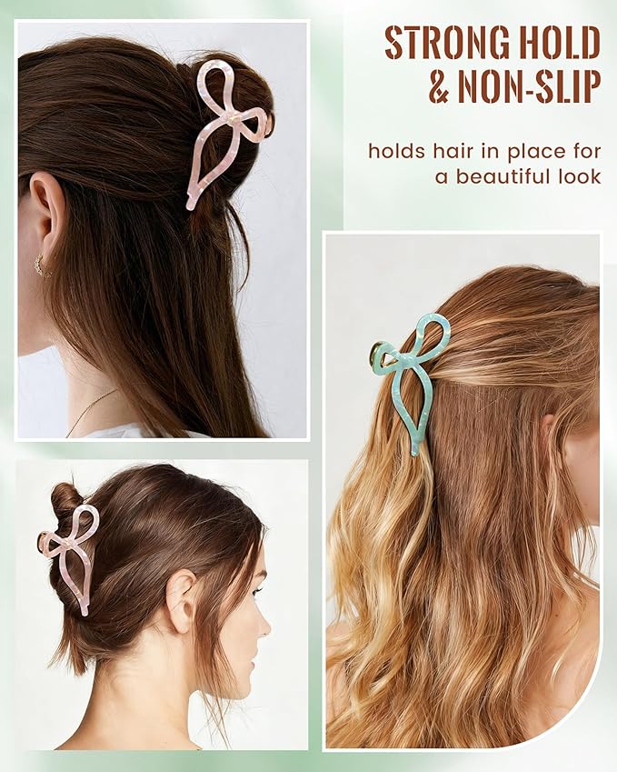 ACECHA 2 Pack Gold Metal Bow Hair Claw Clips for Women, 4.5" Colorful Non-slip Hairclips for Thick Thin Hair Claws Strong Hold Styling (Mermaid)