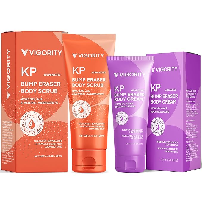 KP Bump Eraser Body Scrub & Keratosis Pilaris Lotion Bundle Set – Strawberry Legs Treatment for Women - Exfoliates & Deeply Hydrates for Smoother Healthy-Looking Skin