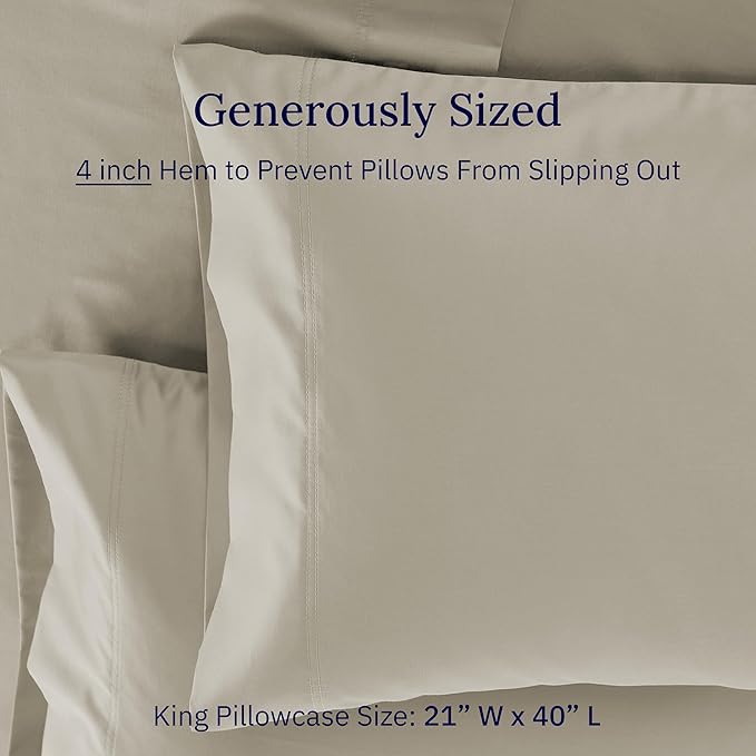 California Design Den Luxuriously Soft Premium 600 Thread Count, 100% Cotton Set of 2 Cases, Crisp King Size Pillow Cases 2Pc, Fits King Pillows (Cool Taupe)