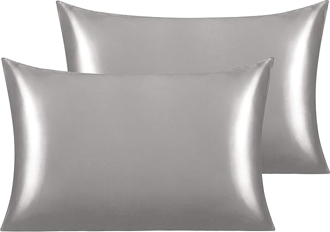 NTBAY 2 Pack Satin Standard Pillowcases for Hair and Skin, Luxurious and Silky Pillow Cases with Envelope Closure, 20x26 Inches, Grey