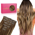 WENNALIFE Seamless Clip In Hair Extensions, 20 Inch 150g 7pcs Balayage Chocolate Brown to Caramel Blonde Hair Extensions Clip In Human Hair Invisible PU Skin Weft Natural Remy Human Hair Extensions