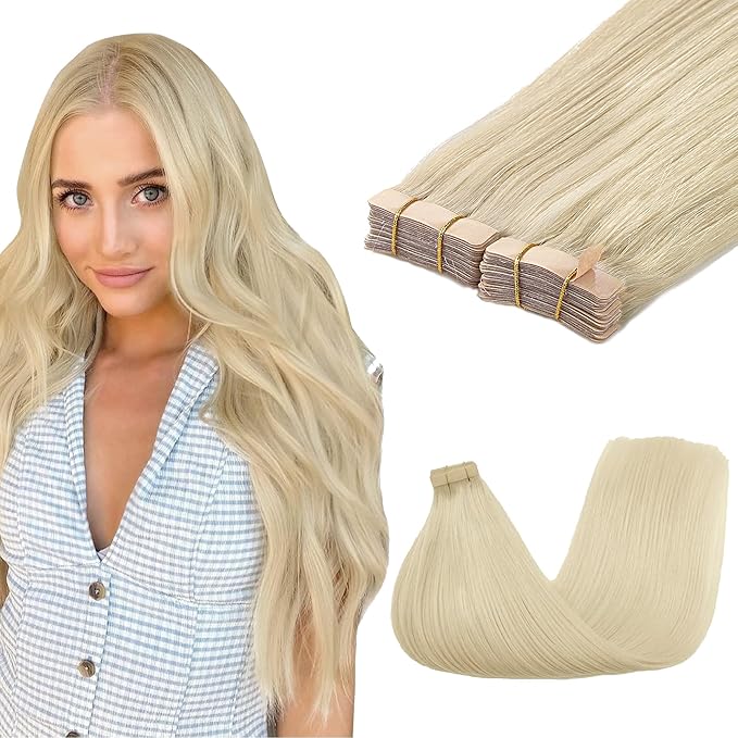 GOO GOO Tape in Hair Extensions Human Hair, 60A Platinum Blonde, 12inch 80g 40pcs, Skin Weft Seamless Invisible, Silky Straight with Thick Ends, Remy Human Hair