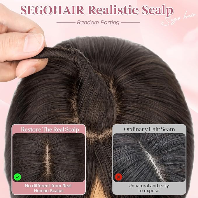 Real Human Hair Toppers for Women 3.54"*4.72" Silky Base 150% Density No Bangs Adjustable Parting Clip-In Topper Hairpieces for Women with Thinning Hair 14 Inches Natural Black