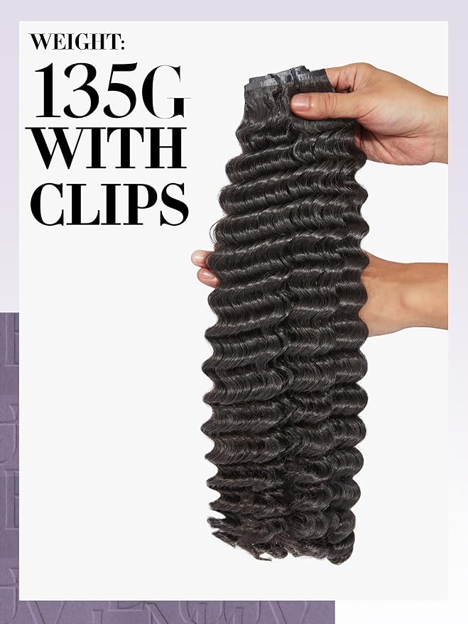 LUVME Hair Extensions Natural Black 30 Inch 135g 7pcs Real Human Hair Loose Deep Wavy Remy Clip in Human Hair Extensions Thick Hair