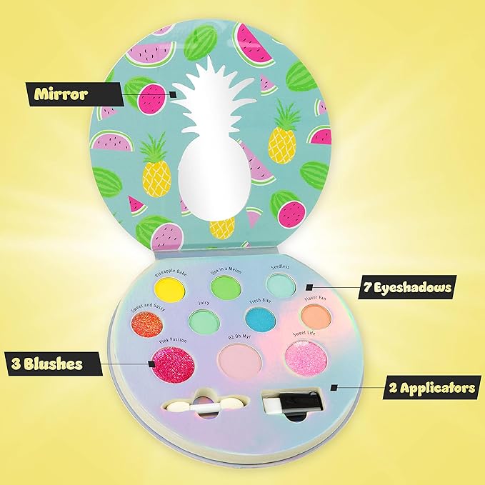 Expressions The Sweet Life Glisten & Glitter Makeup Palette 10 Color Eyeshadow Palette & Blush Makeup Novelty Beauty Set, Fold Out Compact with Mirror,Washable, Non-Toxic