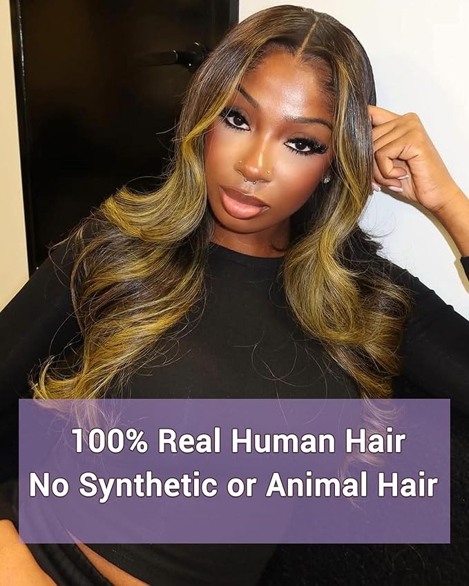 Highlight Yellow On Brown Color 2x6 HD Lace Closure Human Hair Body Wave Transparent Lace Closure 2x6 Long Middle Part 100% Raw Virgin Human Hair 20 Inch 150% Density