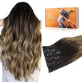 DOORES Clip in Hair Extensions Real Human Hair Balayage Dark Brown Fading to Chestnut Brown and Dirty Blonde 20 Inch 7pcs 120g Real Hair Extensions Straight Extensions Human Hair Natural