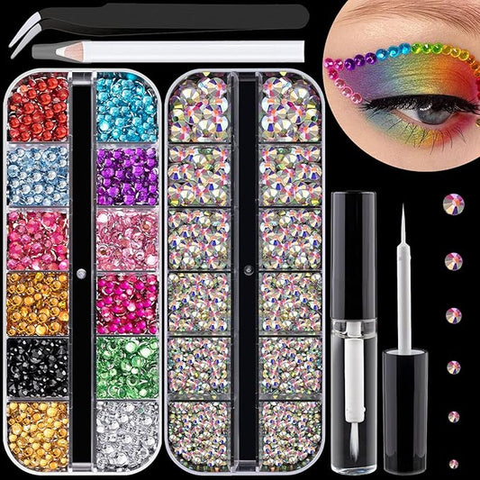 Flat Back Rhinestone Kits Colorful Rhinestones+Crystal AB Gems With Quick Dry Glue+Picker Pencil+Tweezer For Nail Art And Face Make-up
