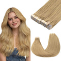 GOO GOO Tape in Hair Extensions Human Hair, 7 Bronde, 16inch 100g 40pcs, Skin Weft Seamless Invisible, Silky Straight with Thick Ends, Remy Human Hair