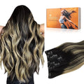 DOORES Clip in Hair Extensions Balayage Natural Black to Light Blonde 22 Inch 7pcs 120g Remy Human Hair Extensions Clip in Real Hair Extensions Straight