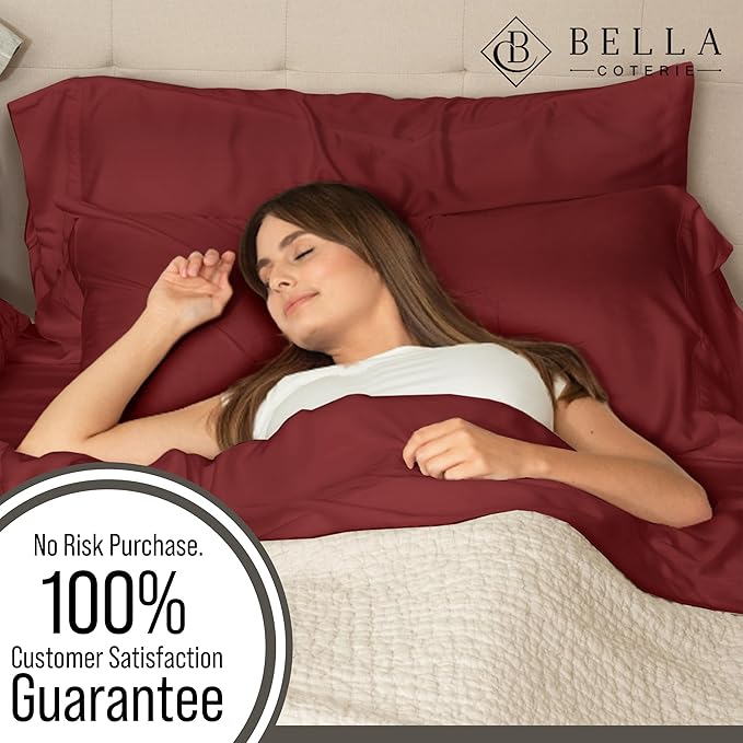 Bella Coterie | Luxury Standard Size Pillowcase Set | 100% Organically Grown Bamboo Viscose | Ultra Soft | Cooling | 2 Pcs [Merlot]