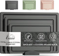 Empune Plastic Cutting Board Set, Recycled Plastic Cutting Boards for Kitchen (Set of 3), Dishwasher Safe Large Chopping Board with Holder, Non-slip Feet and Juice Grooves, Nonporous, Grey