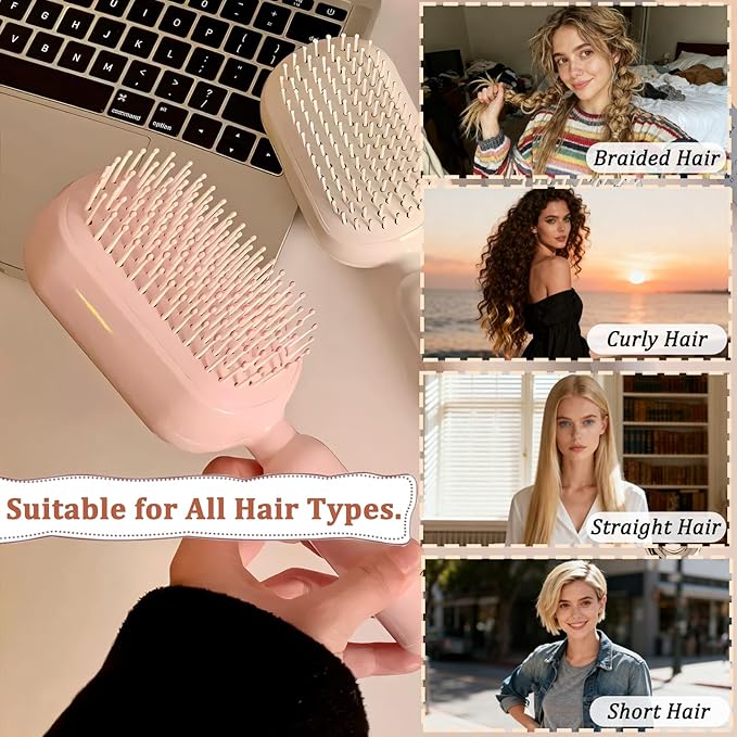 Retractable Cushion Massage Comb Brush, Pull Ring Cushion Massage Brush, Anti-Static Easy-Clean Massage Comb, Portable Travel, Smooth Clean Detangling Comb for All Hair Types(White)
