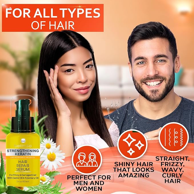 Keratin Hair Serum - Heat Protection Treatment and Anti Frizz Control - Protectant Oil and Straightener for Frizzy and Damaged Split Ends - Smoothing Products for Shine, Advanced Care for Women