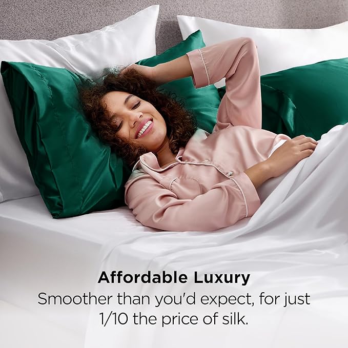 Bedsure King Size Satin Pillowcase Set of 2 - Dark Green Pillow Cases for Hair and Skin with Envelope Closure, Similar to Silk Pillow Cases, Gifts for Women, 20x36 Inches, 2pcs