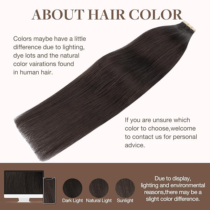 GOO GOO Tape in Hair Extensions Human Hair, 2A Light Brown, 10inch 60g 40pcs, Skin Weft Seamless Invisible, Silky Straight with Thick Ends, Remy Human Hair