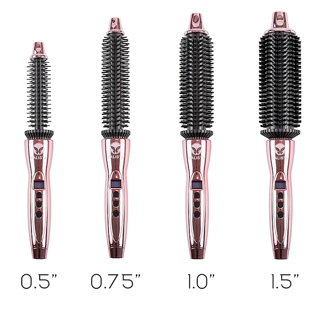 CALISTA Perfecter Pro Heated Round Brush | Lift, Volumize, and Style with No Heat Damage for Healthier-Looking Hair | 4 Sizes for Most Hair Types | Dual Voltage & Adjustable Temp (0.5, Rose Gold)