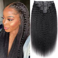 14 Inch Seamless Clip ins Real Human Hair PU Weft Kinky Straight Clip ins #1B Natural Black Color Clip in Hair Extensions 8pcs with 18Clips Per Set 120g
