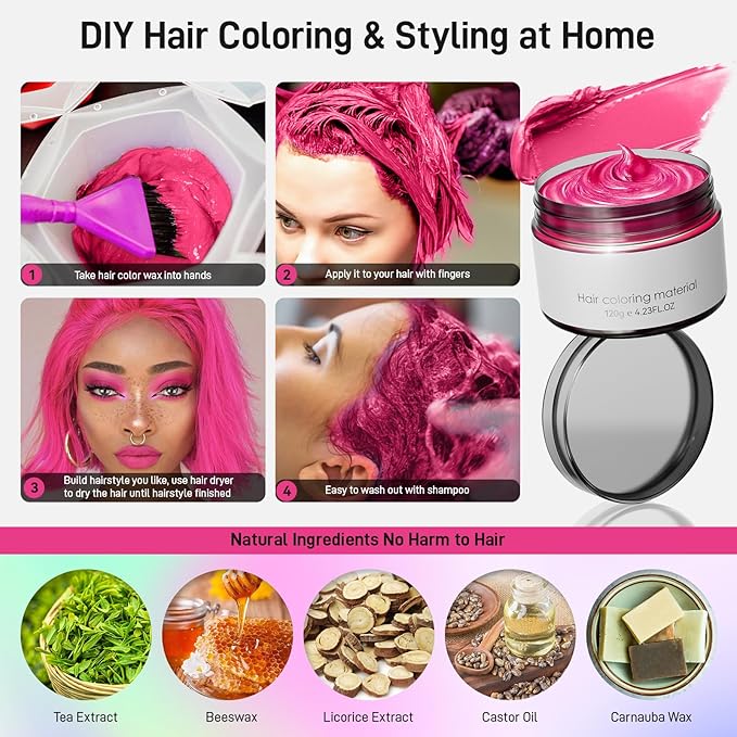 Passion Red Temporary Hair Dye,Temporary Hair Color Wax,Natural Washable Hair Dye Temp Hair Color for Women Men Kids Party Cosplay Halloween