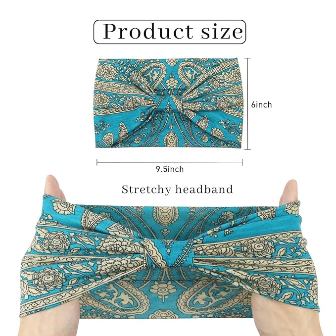 Wide Headbands for Women Knotted No Slip Head Bands Soft Turban Headband Hair Accessories Boho African Solid Color Head Wraps for Women Yoga Workout Pack of 6