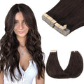GOO GOO Tape in Hair Extensions Human Hair, 2A Light Brown, 10inch 60g 40pcs, Skin Weft Seamless Invisible, Silky Straight with Thick Ends, Remy Human Hair