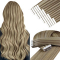 YoungSee 24inch Tape in Hair Extensions Real Human Hair Highlight Hair Extensions Tapes Light Brown to Blonde Tape on Hair Extension Human Hair for Women Long Straight Hair 20pcs 50g