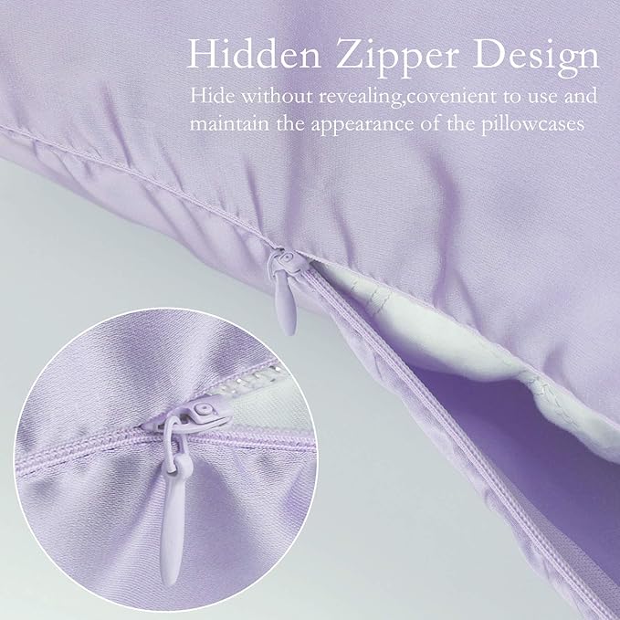 Silk Pillowcase for Hair and Skin 2 Pack 100% Mulberry Silk Bed Pillowcase Hypoallergenic Soft Breathable Both Sides Silk Pillow Case with Hidden Zipper, Pillow Cases (Standard, Light Purple)
