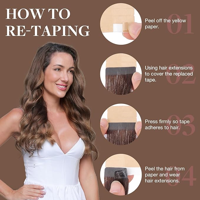 GOO GOO Tape in Hair Extensions Human Hair, 4/27/4 Balayage Chocolate Brown to Caramel Blonde, 16inch 100g 40pcs, Skin Weft Seamless Invisible, Silky Straight with Thick Ends, Remy Human Hair