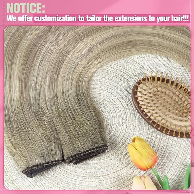 YoungSee 120G Wire Hair Extensions Human Hair Ombre Hair Extensions Invisible Wire Balayage Ash Blonde Ombre Platinum Blonde Fish Line Extensions 18Inch