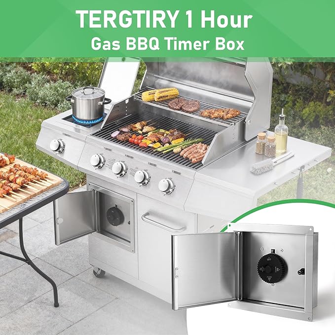 1 Hour Outdoor BBQ Island Shut Off Timer - Propane & Natural Automatic Gas Timer Shut Off Valve, Ideal for Outdoor Kitchens and BBQ Setups