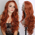 Long Copper Red Synthetic Lace Front Wig Heat Resistant Body Wave Lace Front Wavy Wigs Free Part Natural Hair Wig for Women 24 Inch Fashion Glueless (24 Inch, Copper Red)