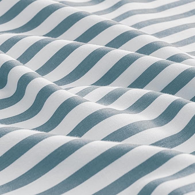 JELLYMONI 100% Natural Cotton Striped Queen Pillowcases Set, 2 Pack White and Grayish Blue Stripes Pattern Printed Pillow Covers with Envelope Closure(Pillows are not Included)