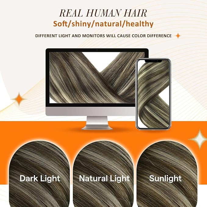 Full Shine Hair Extensions Clip in 22 Inch Seamless Hair Extensions Clip in Balayage Dark Brown Mix Platinum Blonde Remy Hair Extension Add Volume for Women 8 PCS 120 G