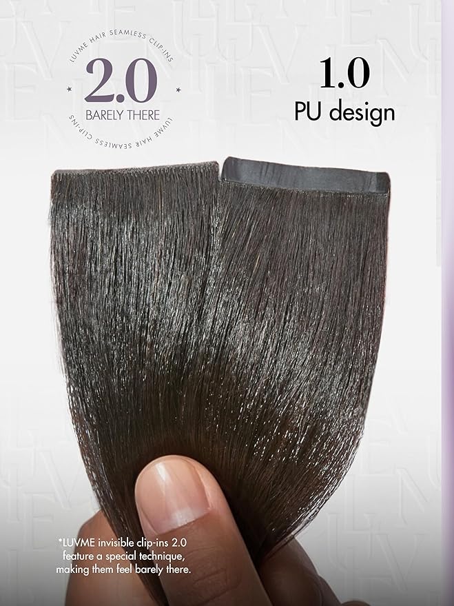 LUVME Invisible Clip in Hair Extensions, Yaki Straight Real Human Hair Remy Hair Clip ins for Women, Natural Human Hair, 22 inch 110g 6Pcs, Natural Black