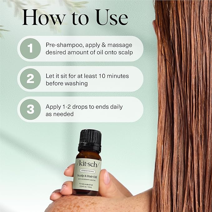 Kitsch Rosemary Oil for Hair Growth – Hair Oil with Biotin, Castor & Jojoba – Pre-Wash Scalp oil for Hair Care – Lavender Scent – 10mL | Ideal Gifts for Women