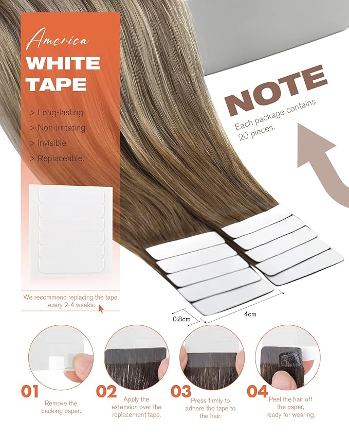Sunny Hair Tape in Hair Extensions Human Hair 16 Inch Hair Extensions Real Human Hair Tape in Extensions for Women Cool Brown to Light Brown Balayage Blonde Invisible Remy Hair Skin Weft 20Pcs 50g