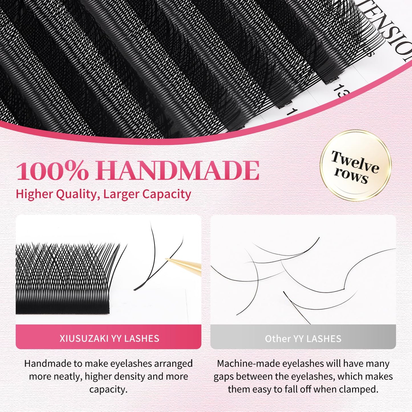 YY Lash Extensions Supplies Y Eyelash Extensions 0.05mm Thickness C Curl 15mm Premade Fans 4D Russian Volume Matte Black 12 Rows Crisscross Eye Lashes(YY-0.05-C,15mm)