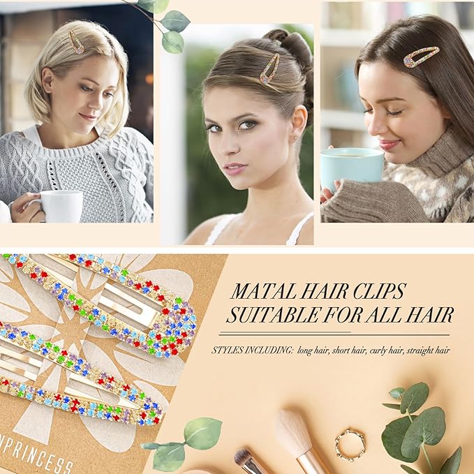 2PCS Rhinestone Hair Clips,Snap Hair Accessories,Decorative Hair Clips,Rhinestone Barrettes For Women Girls(SET4)