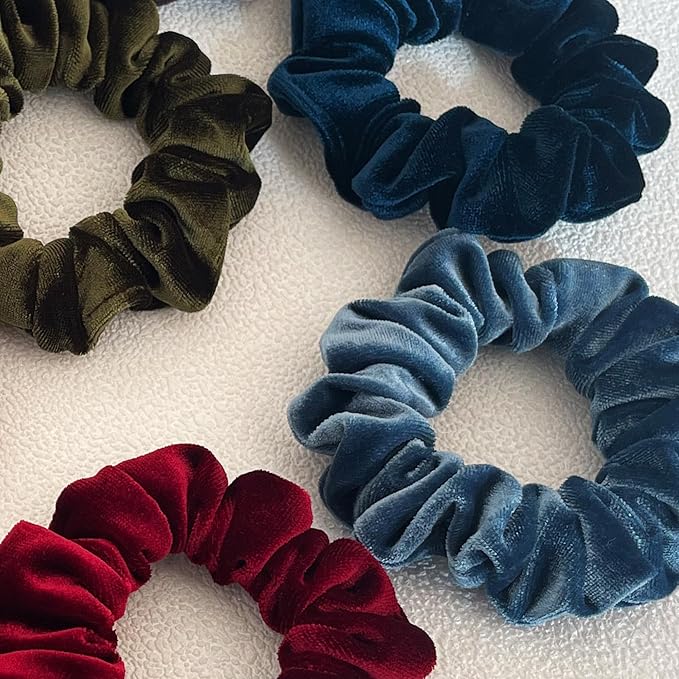 Velet Scrunchies for Women, 6 Pcs Soft Hair Ties, No-tangling Elastic Scrunchy, Ponytail Holder Hair Accessories, Stretchy Scrunchy Set for Thin & Thick Hair, Classic Hair Bands Set